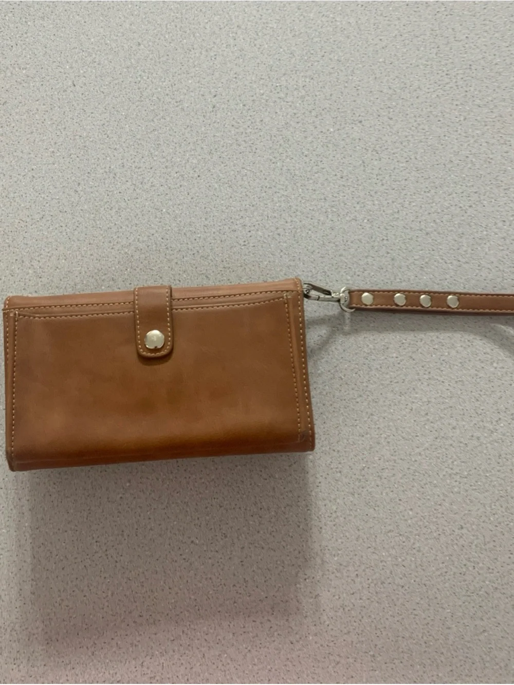 Embellished Tan Wristlet/Crossbody with Turquoise Cross Accent